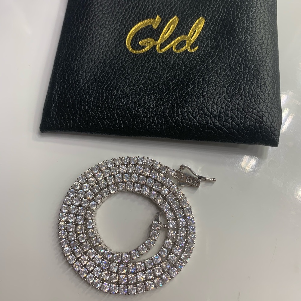 White Gold 3mm Round Cut Tennis Necklace/Chain